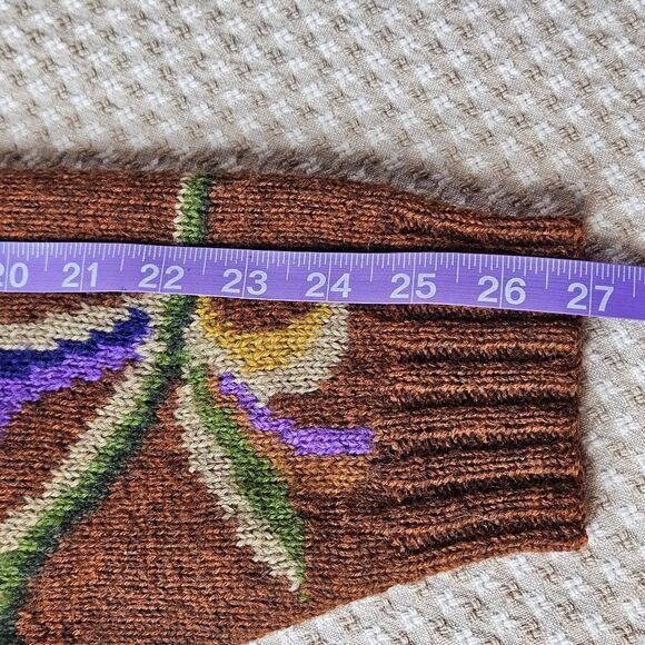 Adrienne Vittadini Rust Floral Long Sleeve Wool Blend Cozy Knit Tunic Sweater - Picture 11 of 11